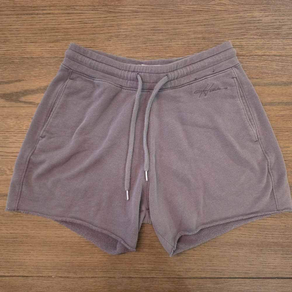 Hollister Gray Fleece Drawstring Shorts Raw Hem Embroidered Logo Small